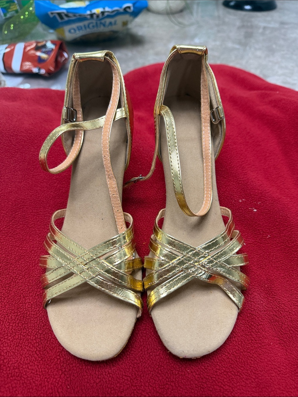 Ballroom shoes  for Latin dance  Gold Metallic Strappy Ankle‑Tie Heels for Women